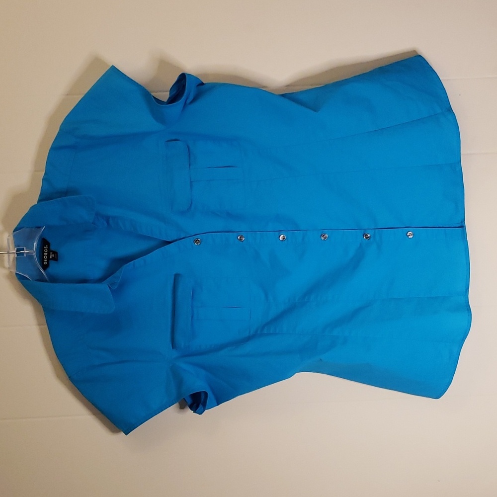 Womens Blouse George Blue Buttons Pockets Short Sleeves